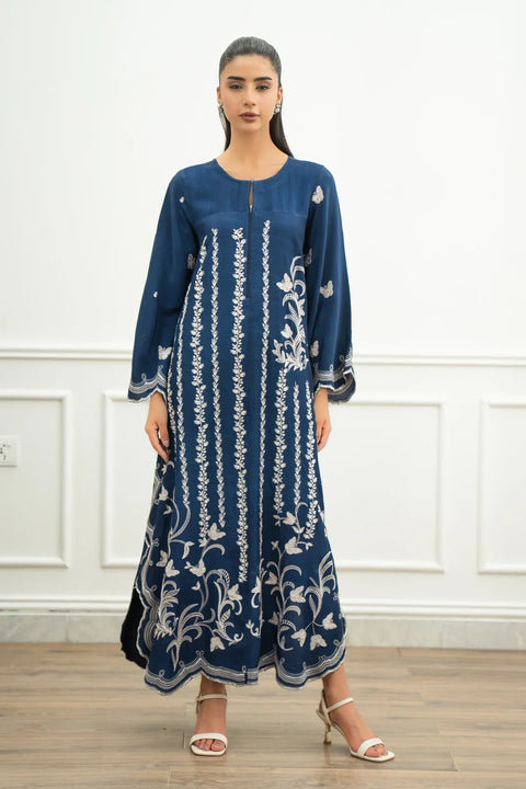 1 Piece Embroidered Raw Silk Kaftan