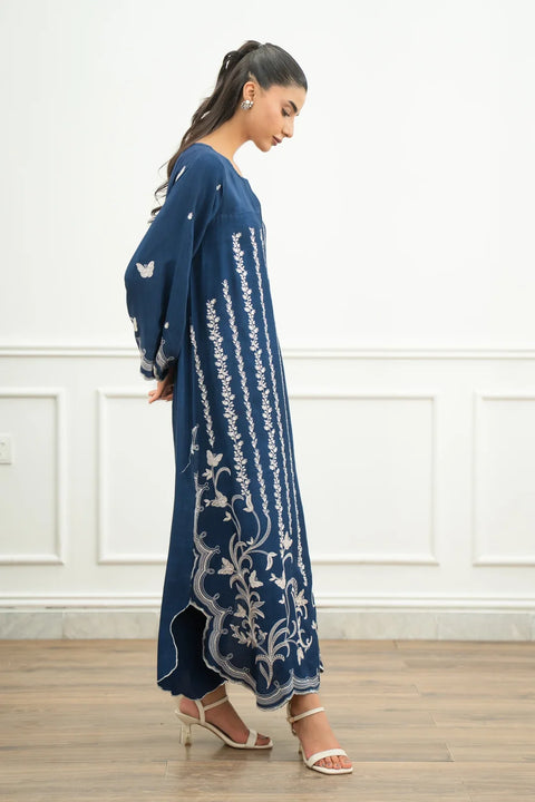 1 Piece Embroidered Raw Silk Kaftan
