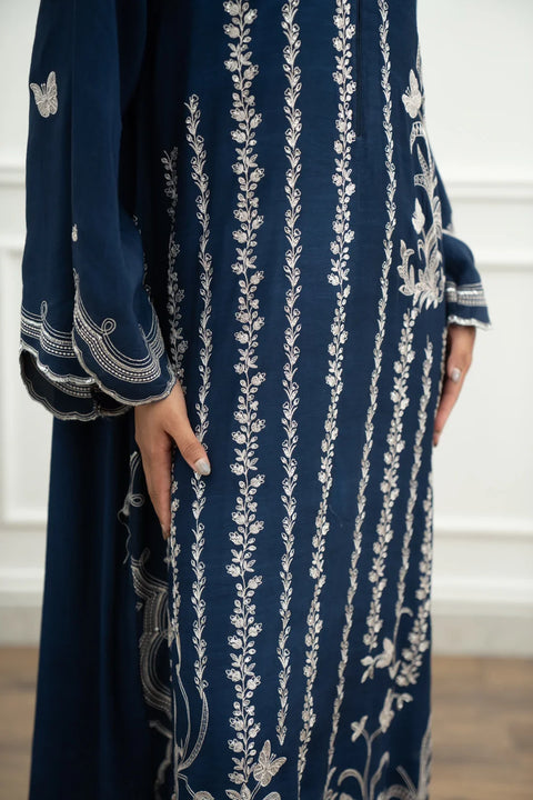 1 Piece Embroidered Raw Silk Kaftan