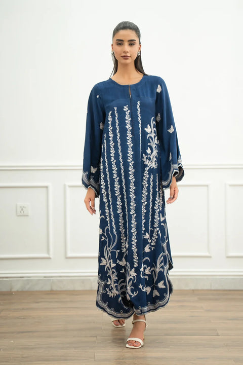 1 Piece Embroidered Raw Silk Kaftan