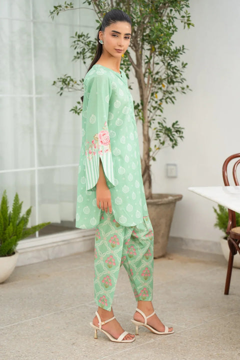 2 piece ready to wear lawn suit mint green back view floral print pret summer Pakistan Beyond East
