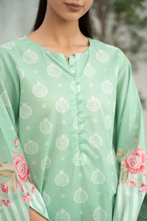 Mint green ready to wear lawn suit floral embroidery neckline detail 2 piece pret Pakistan 2026 Beyond East