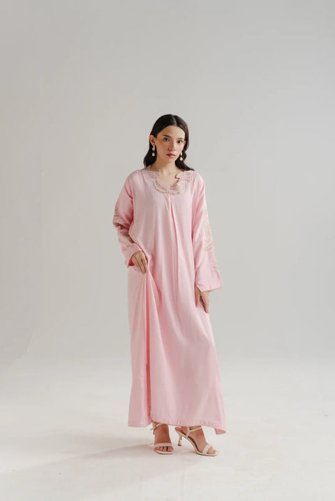 1 Piece Embroidered Raw Silk Kaftan