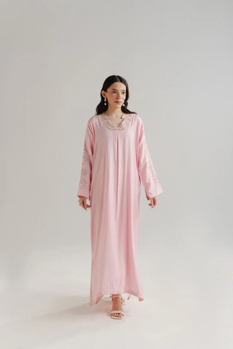 1 Piece Embroidered Raw Silk Kaftan