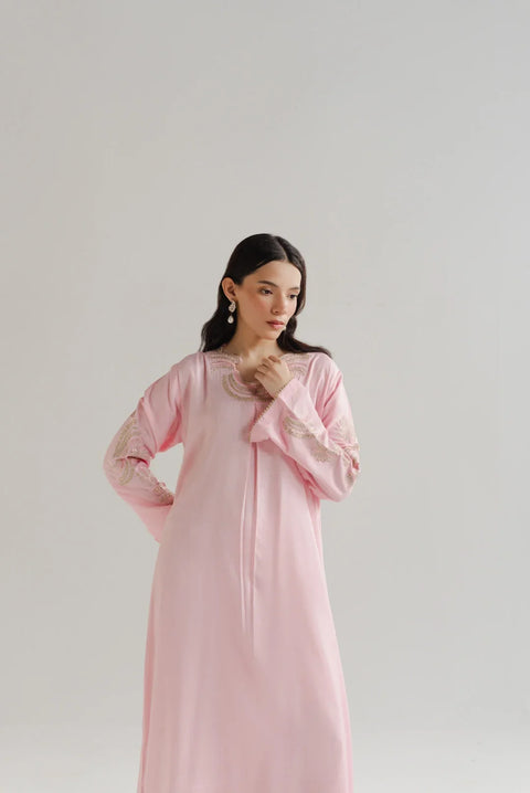 1 Piece Embroidered Raw Silk Kaftan