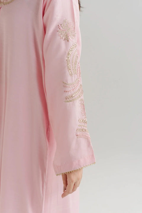 1 Piece Embroidered Raw Silk Kaftan
