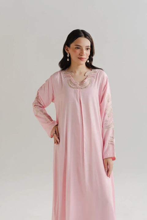1 Piece Embroidered Raw Silk Kaftan