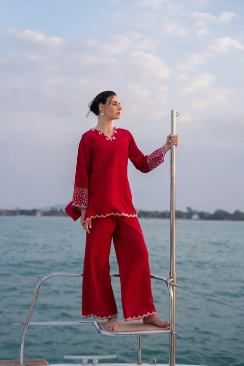 2 Piece Embroidered Cambric Suit