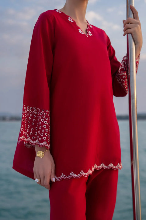 2 Piece Embroidered Cambric Suit