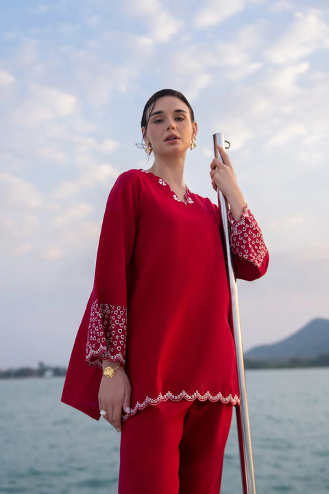 2 Piece Embroidered Cambric Suit
