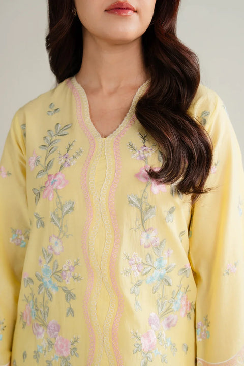 Embroidery detail yellow lawn suit women Beyond East Pakistan